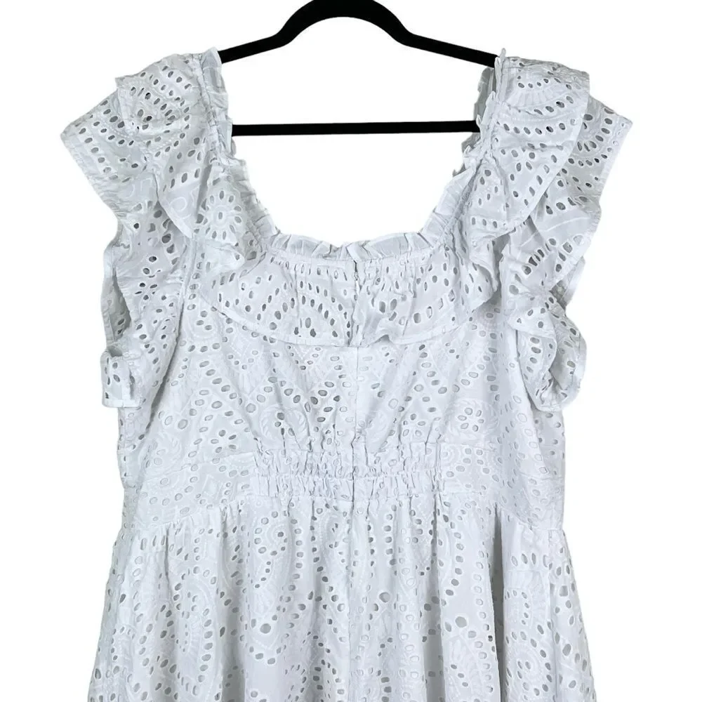 NWT White Eyelet Dress Sz 1X Ruffle Feminine Romantic Vacation Bride